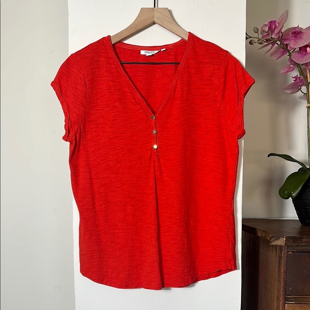 Chico's Red Fitted Buttoned Blouse